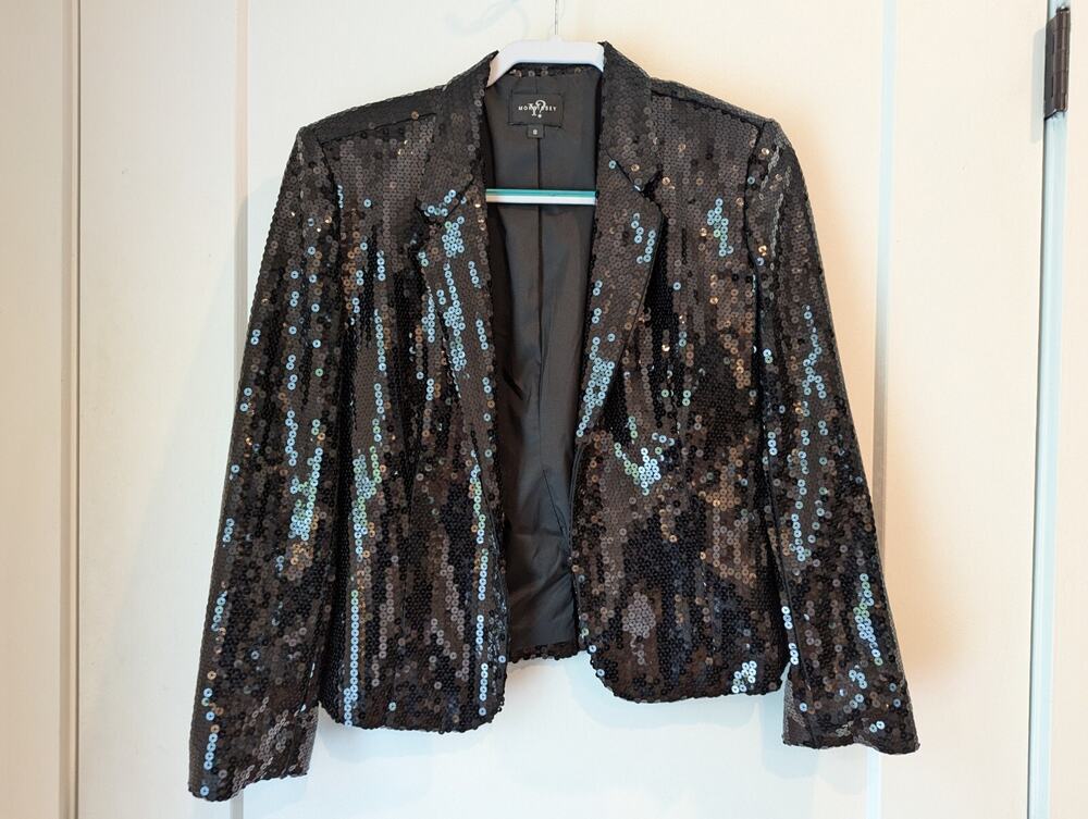 Morrissey Y? Ladies Size 8 Black Sequin Blazer Party Concert Wednesday Witchy